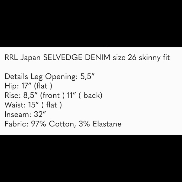 RRL Japan SELVEDGE DENIM size 26 skinny fit - Picture 6 of 6